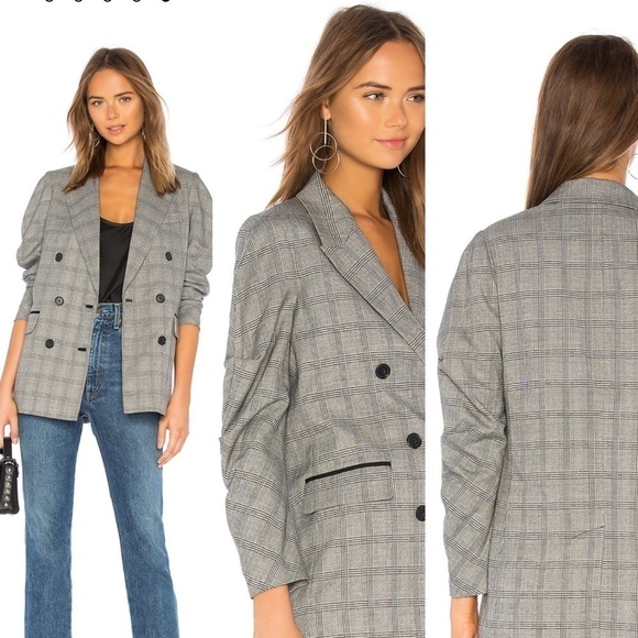 Joie Tomika Double Breasted Blazer Grey Plaid 12 - Picture 1 of 7